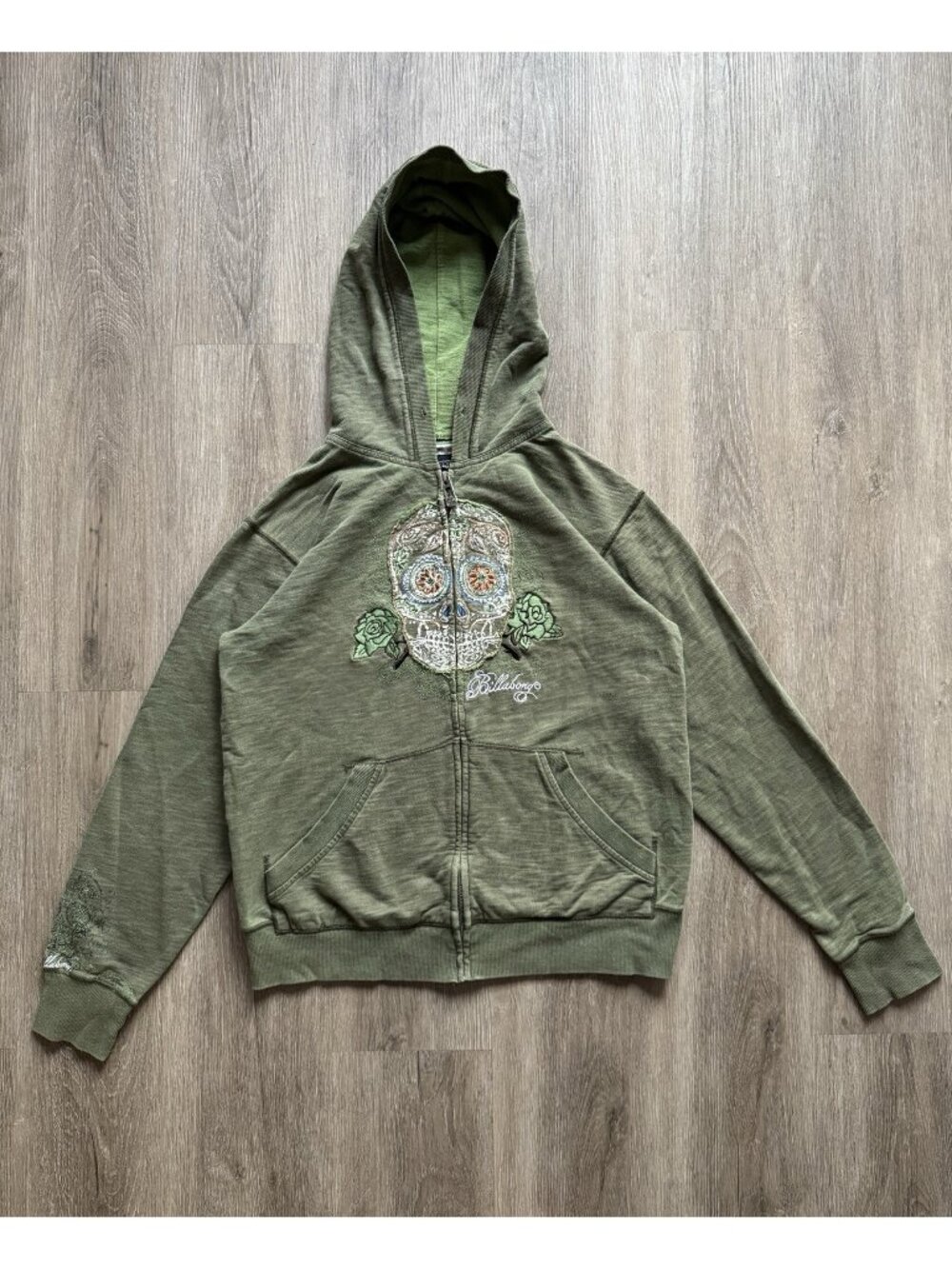 Rare Vintage Y2K Billabong Skull Art Full Zip Hoodie Surf Skate Punk Streetwear